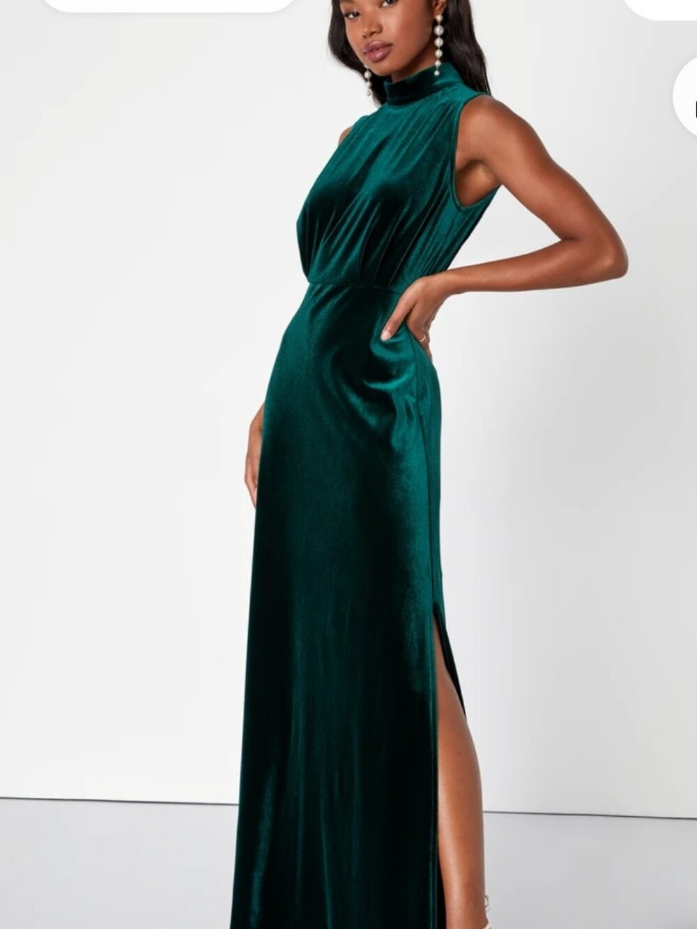 Lulu's Emerald Green Velvet Maxi Dress With Slit XL Formal Bridal Luxury Fall